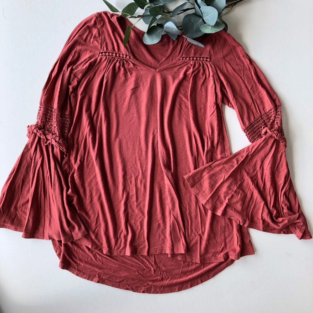 Lapis Rust Colored Bell Sleeve Top - Picture 1 of 5